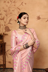 Off White Floral Sequins Embroidery Work Jimmy Choo Saree