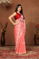 Red Embroidery Sequence Jimmy Choo Barbaric Saree With Blouse