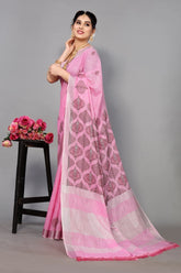 Baby Pink Linen Cotton Embroidery Saree