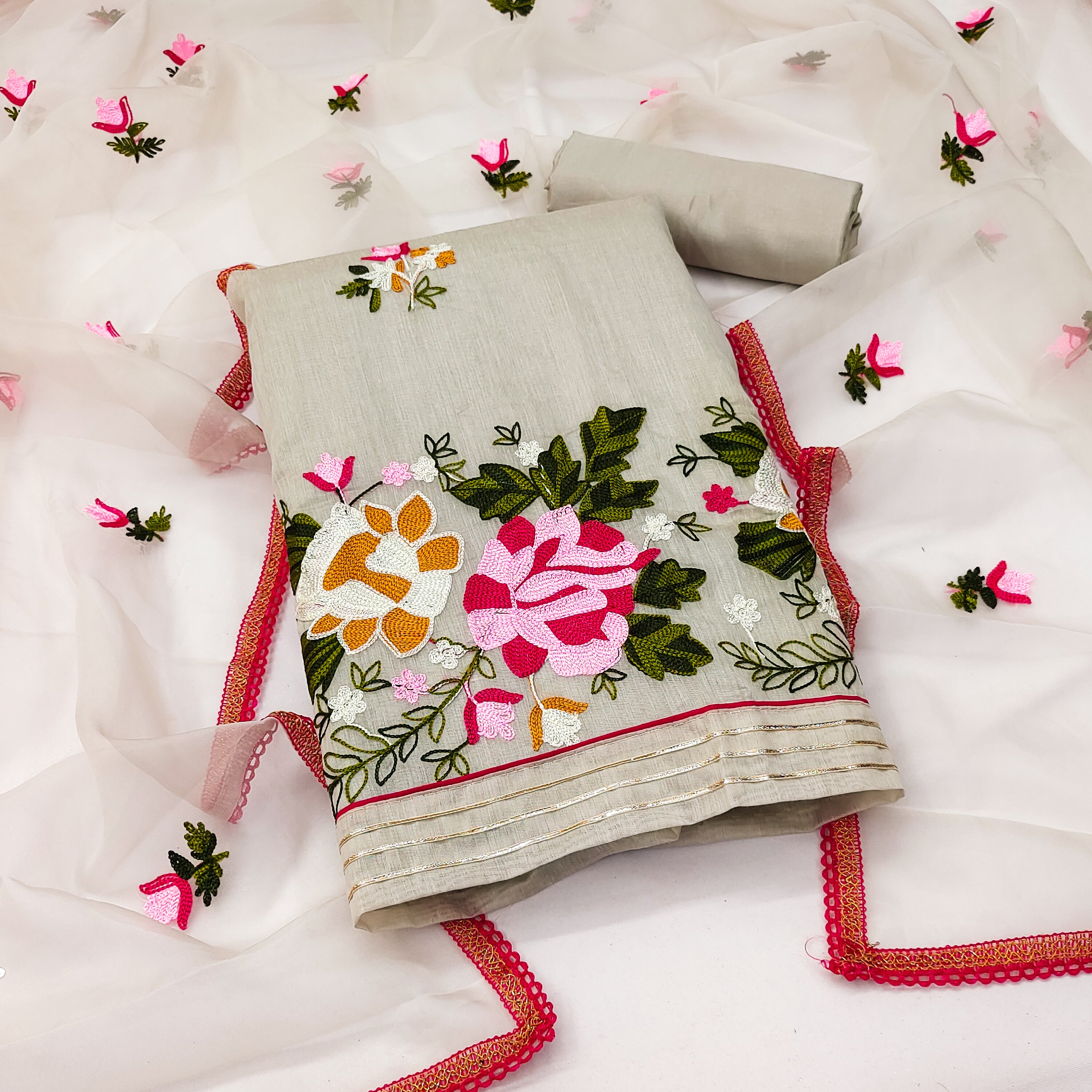 Premium Modal Silk Embroidery Unstitched suit For navratri