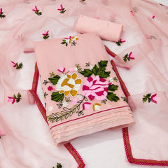 Pink embroidered Silk Unstitched suit set for engagement