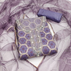 Lavender Organza with position handwork Unstitched suit