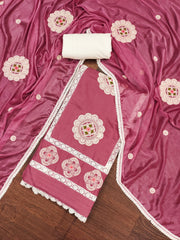 Dark Pink Premium Silk Embroidery work Unstitched suit