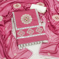 Dark Pink Premium Silk Embroidery work Unstitched suit