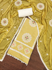 Yellow Premium Silk Embroidery work Unstitched suit