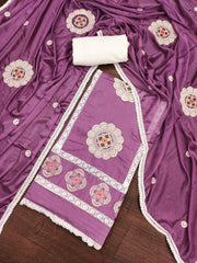 Purple Premium Silk Embroidery work Unstitched suit