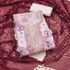 Purple Handwork unstitched suit set For women with viscose fabric
