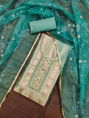 Teal Blue Organza Handwork Unstitched Suit