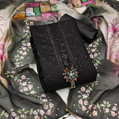 Black Unstitched suit set with Embroidery For women