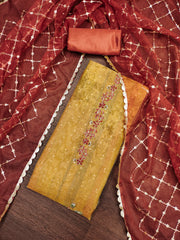 Occur Yellow Printed Floral Handwork Embroidered Unstitched Suit