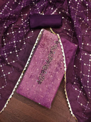 Dark Purple Printed Floral Handwork Embroidered Unstitched Suit