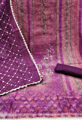 Dark Purple Printed Floral Handwork Embroidered Unstitched Suit
