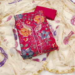 Pink Handworked Viscose Unstitched Suit