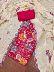 Pink Handworked Viscose Unstitched Suit