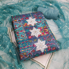 Blue Cotton silk Unstitched suit for sangeet