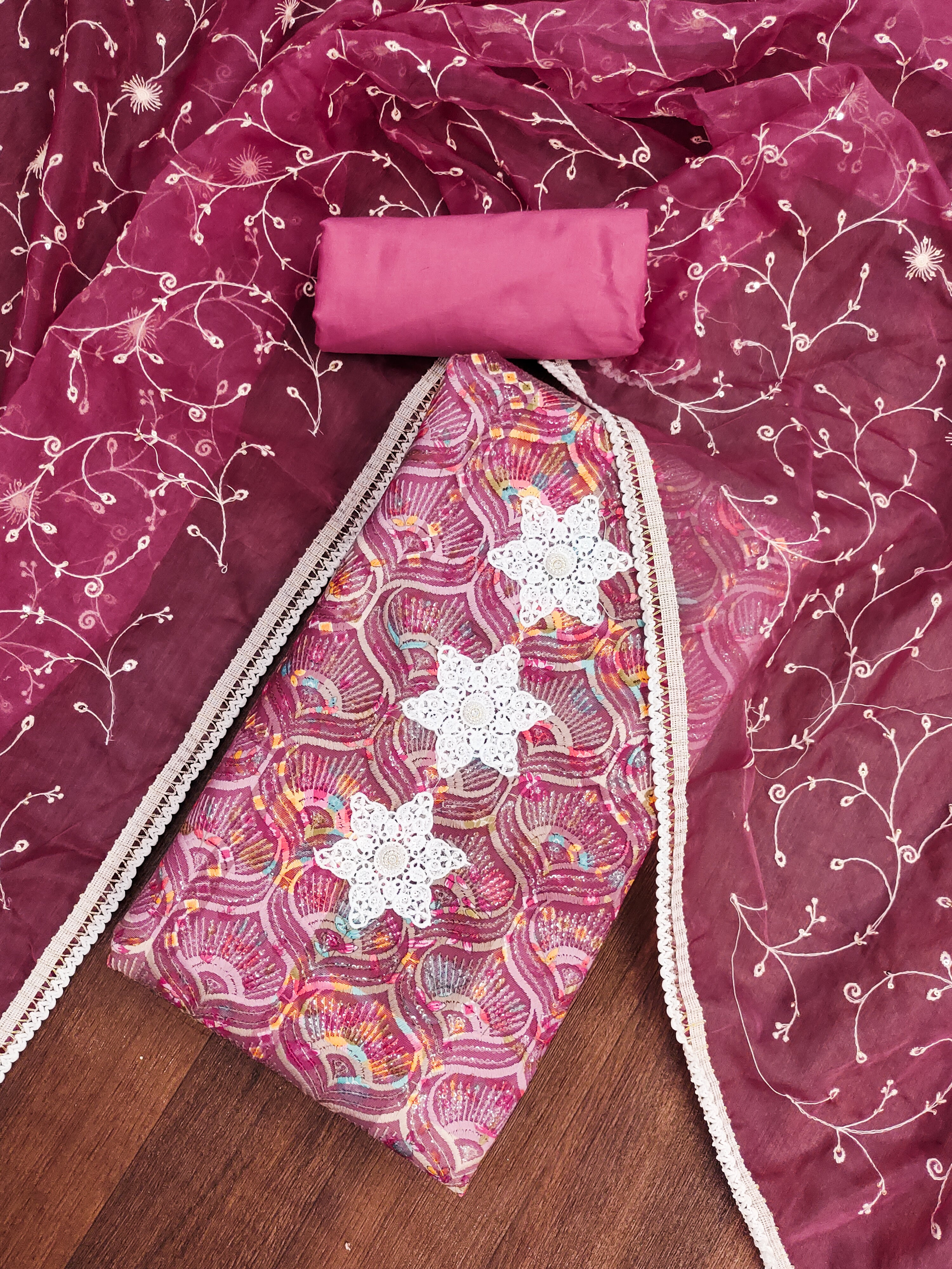 Pink Unstitched suit for Navratri pooja