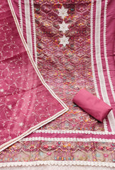 pink Unstitched suit for engagement with decorative embroidery work