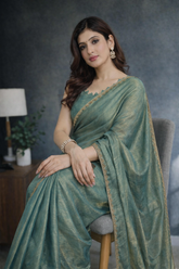 Sea Green Dual Tone Satin Silk Handwork Saree