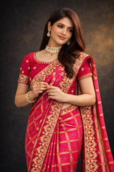 Pink Silk Bandhani Saree
