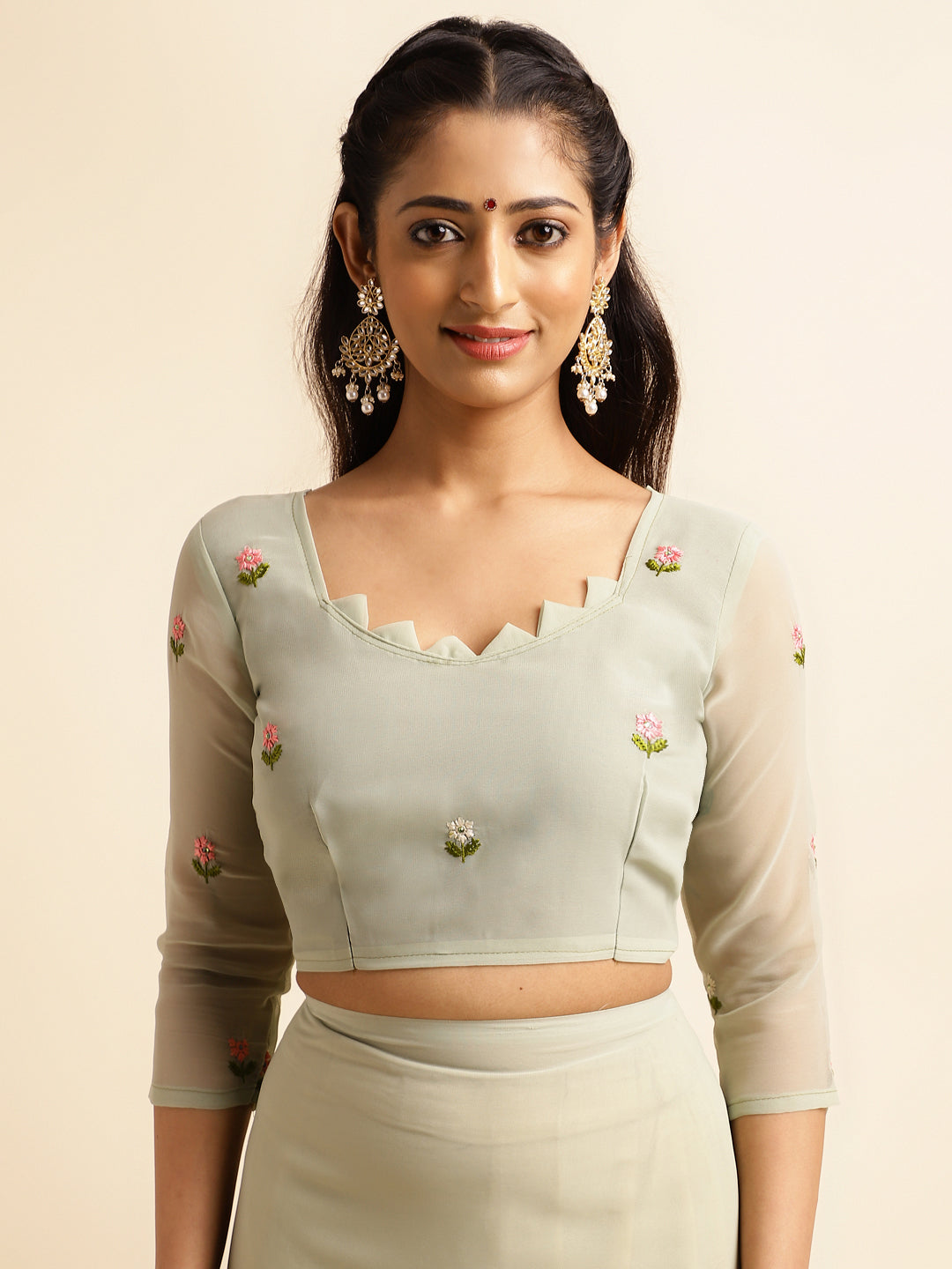 Georgette embroidery work saree with bouse design