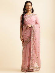 model shoot of floral georgette embroidery saree