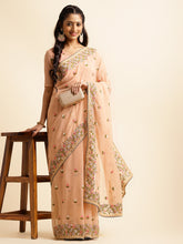 orange georgette embroidery work saree