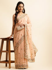 orange georgette embroidery work saree