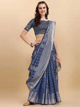 Royal Blue Geometric Banarasi Silk Saree With Weaving Work