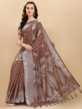 Rustic Brown Geometric Banarasi Silk Saree With Weaving Work