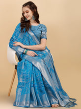 Blue Geometric Banarasi Silk Saree With Weaving Work