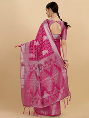Rani Pink Geometric Banarasi Silk Saree With Weaving Work