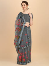 Grey Net Embroidered saree