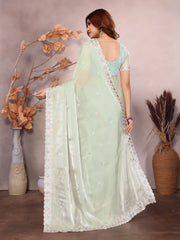 Pista Green Barbarick Silk Cutwork Saree