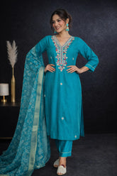 Sky Blue Pure Cotton Embroidered Stitched Suit Set