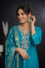 Sky Blue Pure Cotton Embroidered Stitched Suit Set