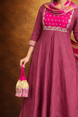Rani Pink Silk Blend Embroidered Stitched Suit Set