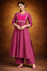 Rani Pink Silk Blend Embroidered Stitched Suit Set