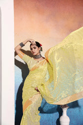 Light Yellow Embroidered Tissue Cotton silk saree