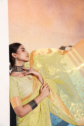 Light Yellow Embroidered Tissue Cotton silk saree