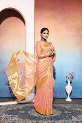 Orange Embroidered Tissue Cotton silk saree