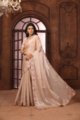 Pink Floral Sequins Border work Jimmy Choo Saree