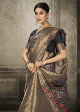 Black Pashmina Banarasi Silk Saree