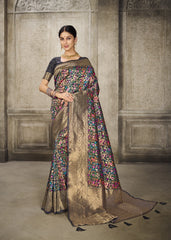Black Pashmina Banarasi Silk Saree