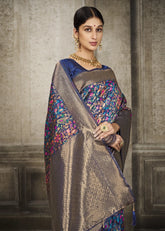 Navy Blue Pashmina Banarasi Silk Saree
