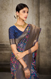 Dark blue banarasi Silk Saree For Engagement