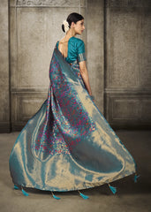 Turquoise Blue Pashmina Banarasi Silk Saree