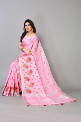 Pure Pink cotton silk saree with embroidered Gold Zari Pallu