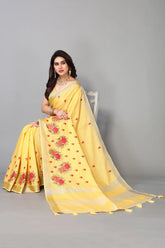 Pure Yellow cotton silk saree with embroidered Gold Zari Pallu