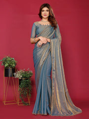 Blue Satin Silk Handwork Work For Festive Saree Look