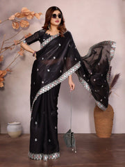 Black Barbarick Silk Cutwork Saree